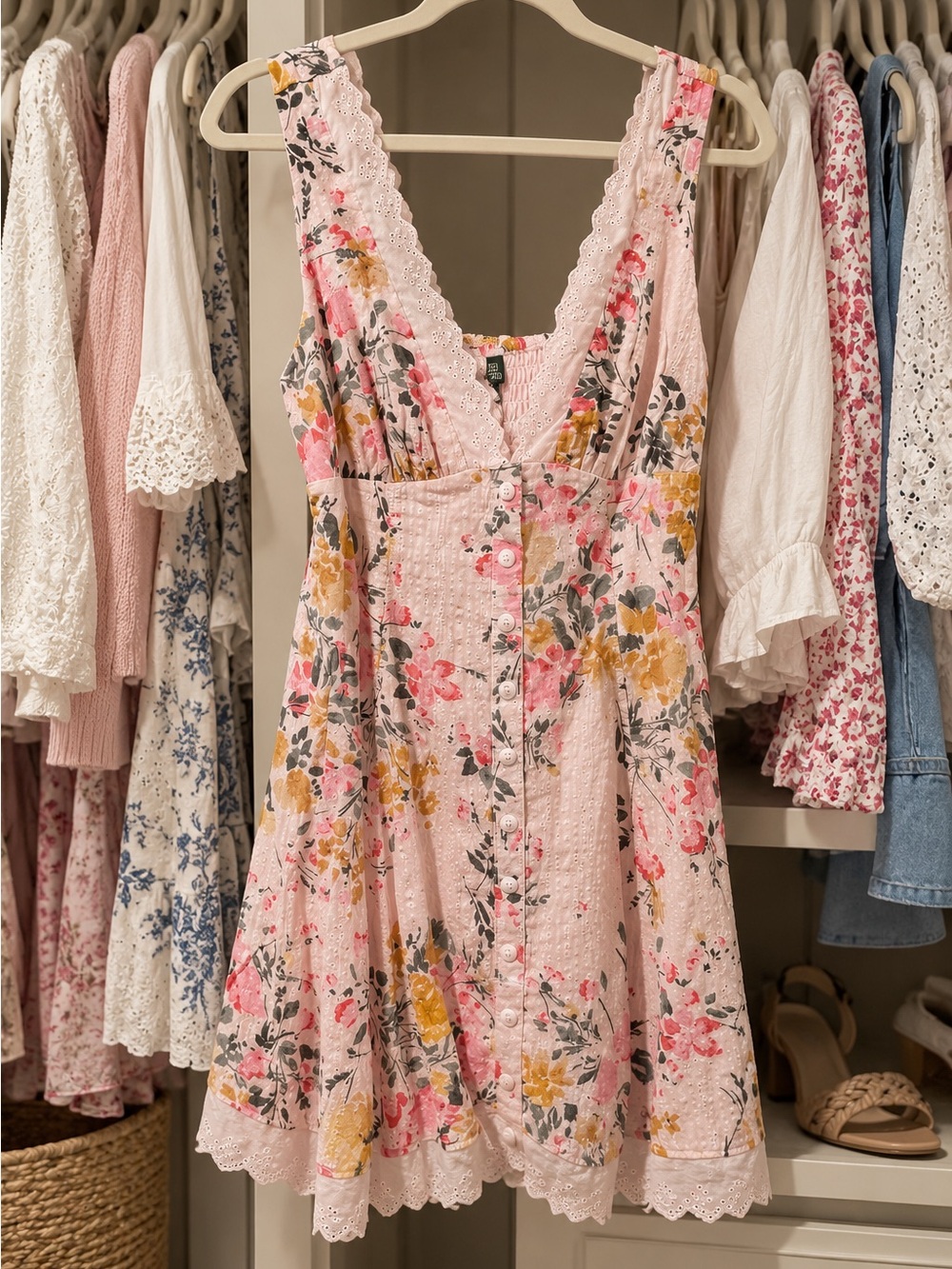 wild fable Pink Floral Button-Front Mini Dress
